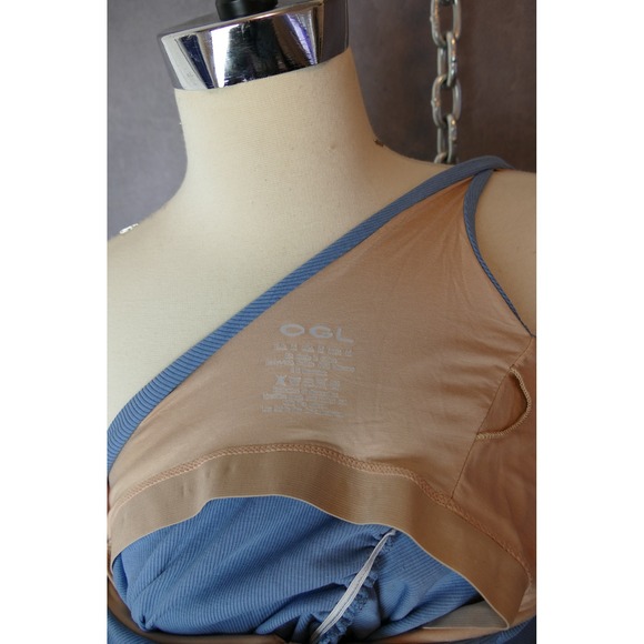 OGL Move Blue Ribbed Ruched Tank Top Built-In Bra Boat Neck Scoop Back NWT XS - Picture 7 of 7